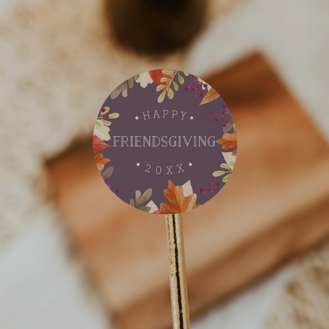 Autumn Bounty | Happy Friendsgiving Classic Round Sticker (Creator Uploaded)