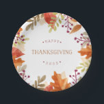 Autumn Bounty | Happy Thanksgiving Paper Plates<br><div class="desc">Serve up Thanksgiving goodies on these festive  paper plates featuring a border of watercolor autumn leaves with "Happy Thanksgiving" and the year in the center.</div>