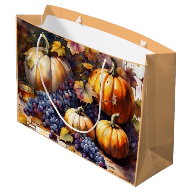 Autumn Bounty, pumpkins, Grapes honey Large Gift Bag (Back Angled)