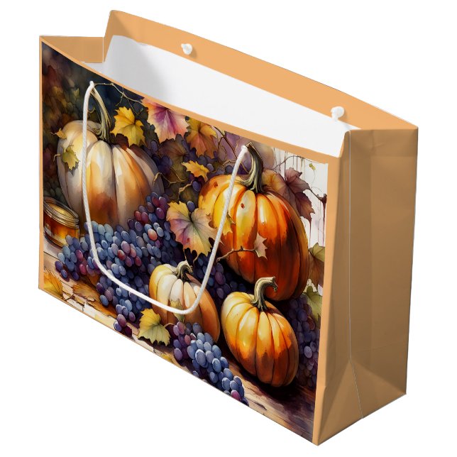 Autumn Bounty, pumpkins, Grapes honey Large Gift Bag (Front Angled)