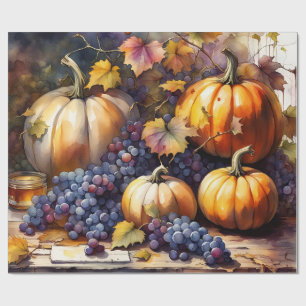 Autumn Bounty, pumpkins, Grapes honey Wrapping Paper
