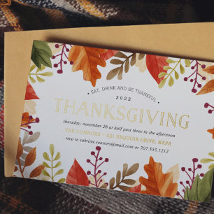 Autumn Bounty   Thanksgiving Dinner Foil Invitation
