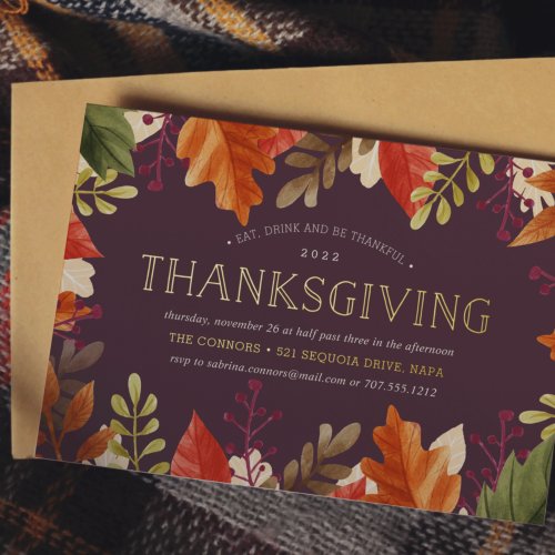 Autumn Bounty  Thanksgiving Dinner Foil Invitation