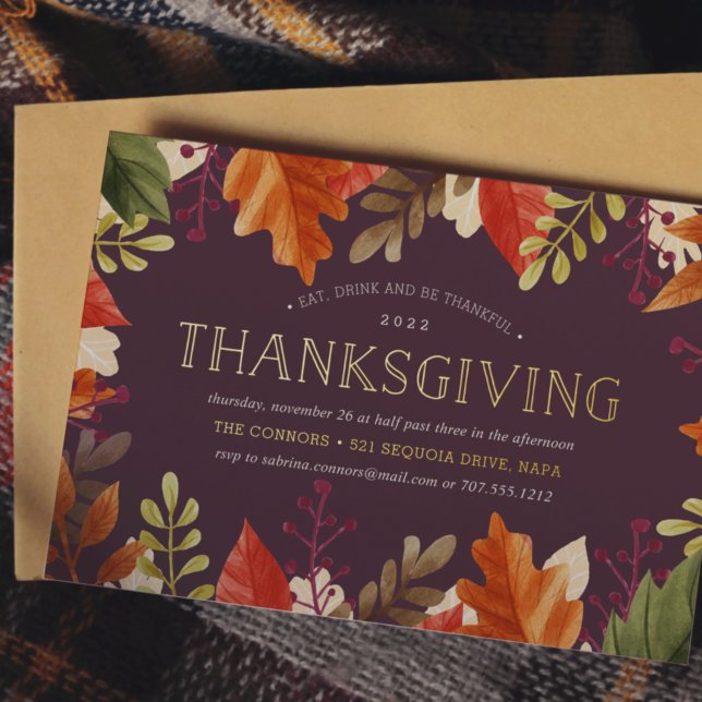 Autumn Bounty | Thanksgiving Dinner Foil Invitation (Creator Uploaded)