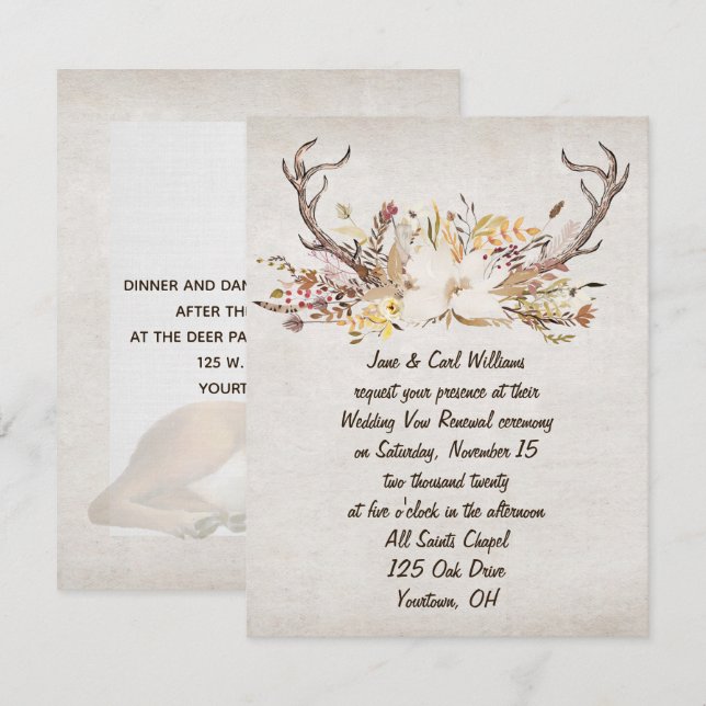 autumn bouquet and deer antlers-vow renewal invitation (Front/Back)