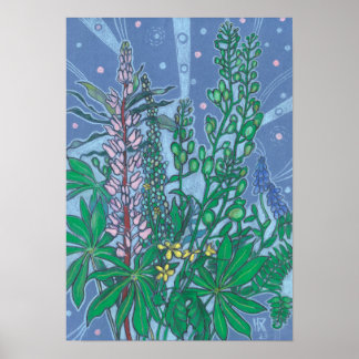 Autumn Bouquet Bluebonnet Wildflower Floral Sketch Poster
