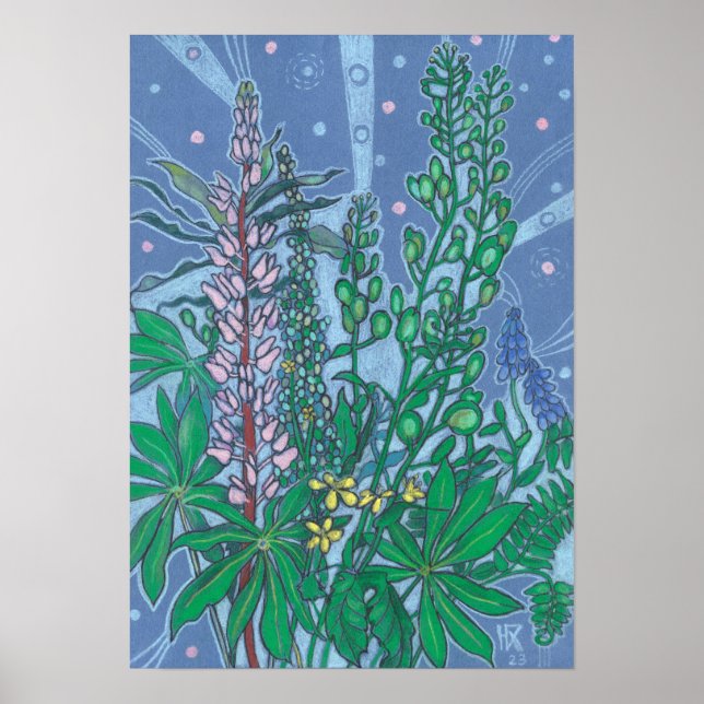 Autumn Bouquet Bluebonnet Wildflower Floral Sketch Poster (Front)