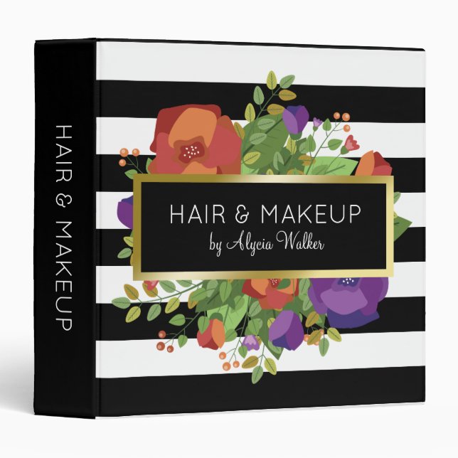 Autumn Bouquet & Chic Stripes Custom Name Binder (Front/Spine)