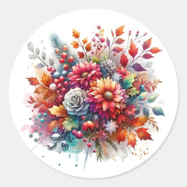 Autumn Bouquet | Floral Personalized Classic Round Sticker (Front)