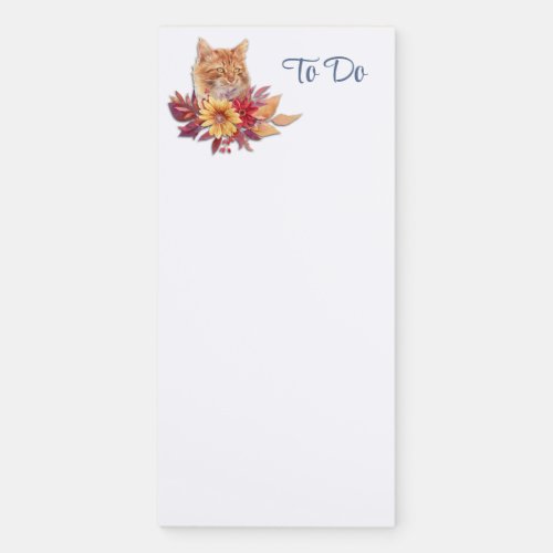 Autumn Bouquet Ginger Cat Magnetic Notepad