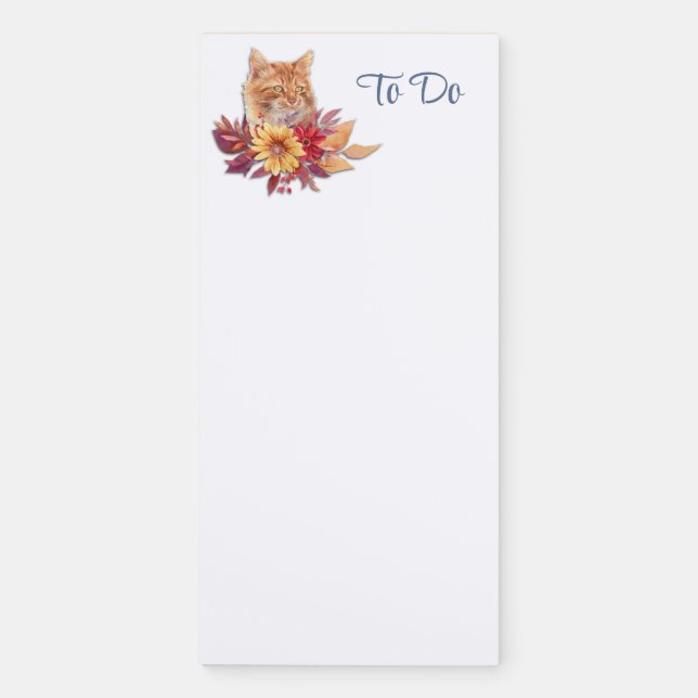 Autumn Bouquet Ginger Cat Magnetic Notepad (Front)