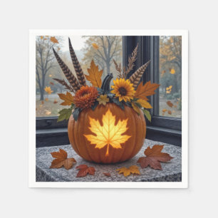 Autumn Bouquet In an Orange Pumpkin Napkins