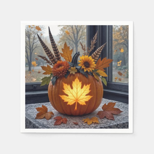 Autumn Bouquet In an Orange Pumpkin Napkins (Front)