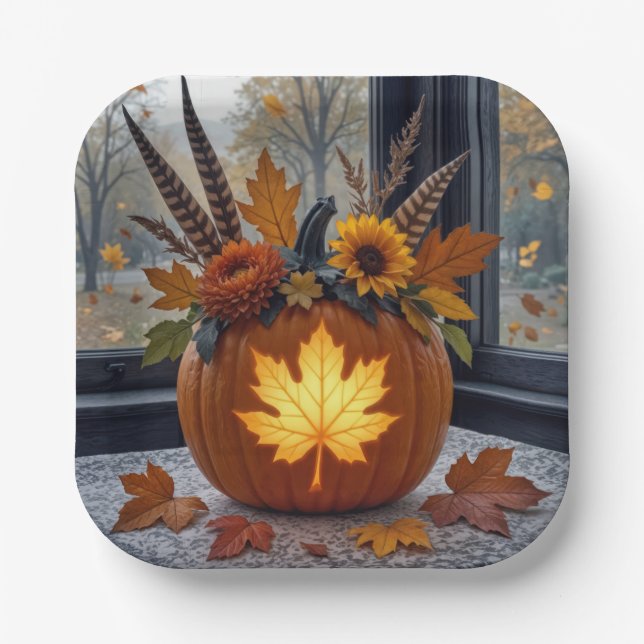 Autumn Bouquet In an Orange Pumpkin Paper Plates (Front)