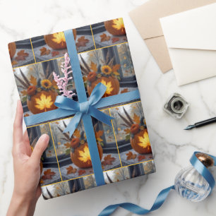 Autumn Bouquet In an Orange Pumpkin Wrapping Paper