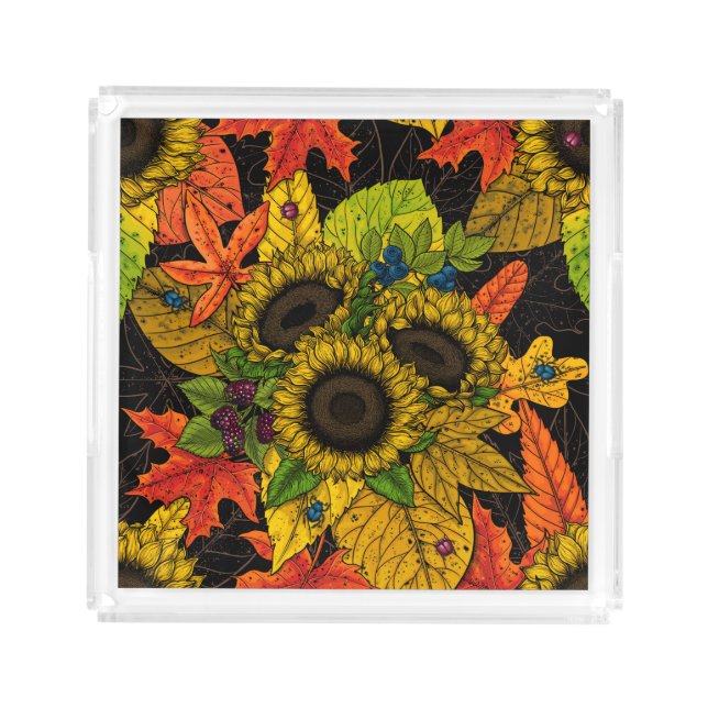 Autumn bouquet on black acrylic tray (Front)