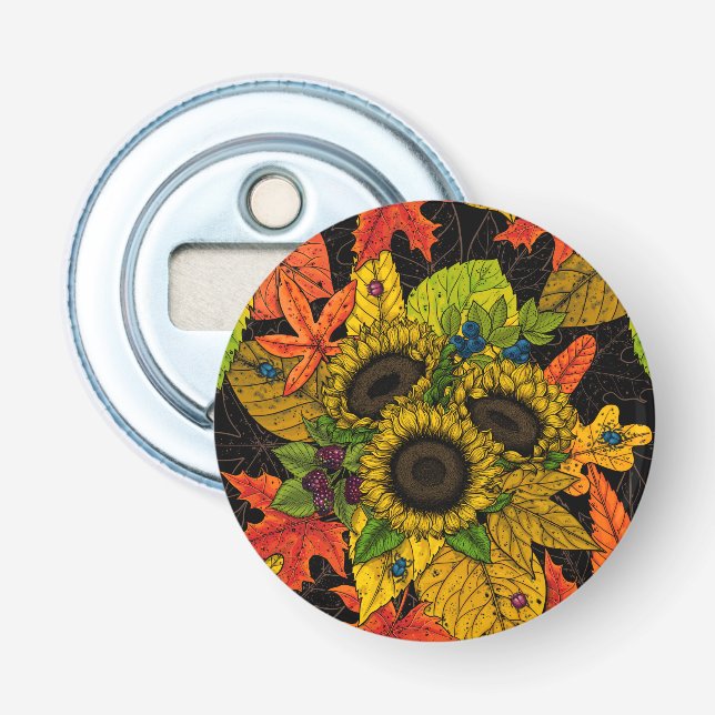 Autumn bouquet on black bottle opener (Front)