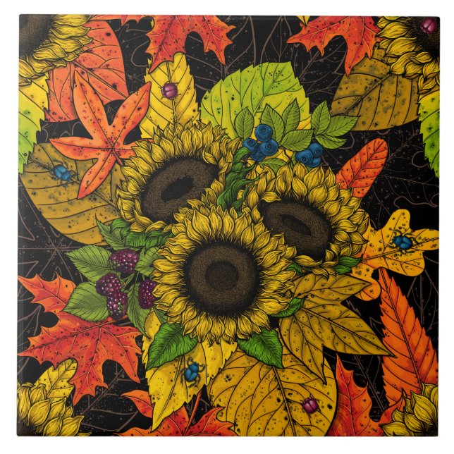 Autumn bouquet on black ceramic tile (Front)