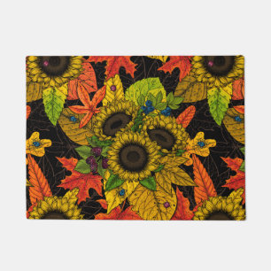 Autumn bouquet on black doormat