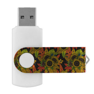 Autumn bouquet on black flash drive
