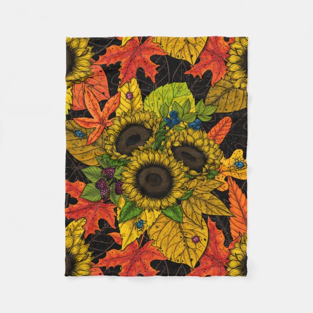 Autumn bouquet on black fleece blanket (Front)