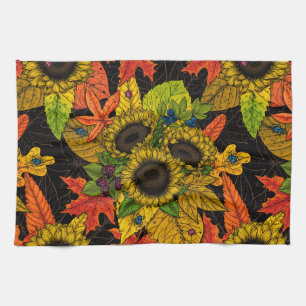 Autumn bouquet on black kitchen towel
