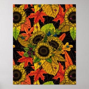 Autumn bouquet on black poster