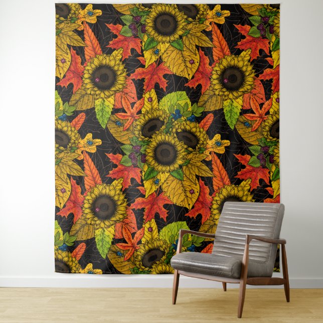 Autumn bouquet on black tapestry (In Situ)