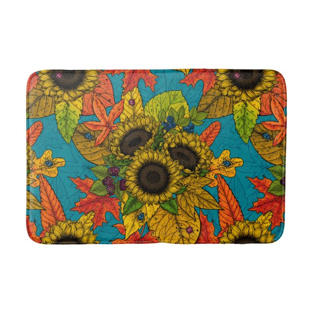 Autumn bouquet on blue bath mat (Front)