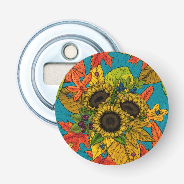 Autumn bouquet on blue bottle opener (Front)