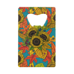 Autumn bouquet on blue credit card bottle opener