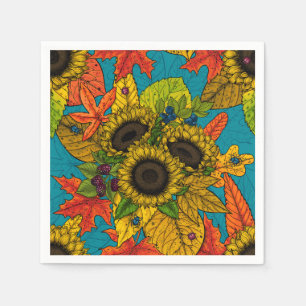 Autumn bouquet on blue napkins