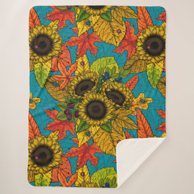 Autumn bouquet on blue sherpa blanket (Front)