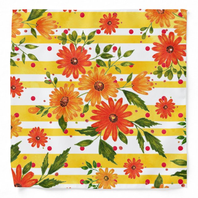 Autumn Bouquet Pattern, Stripes, Polka Dots Bandana (Front)