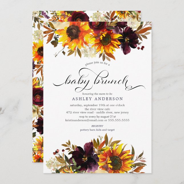Autumn Bouquet Sunflowers Baby Brunch Invitation (Front/Back)