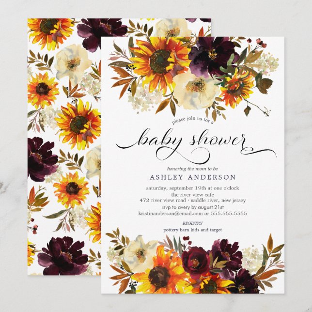 Autumn Bouquet Sunflowers Baby Shower Invitation (Front/Back)