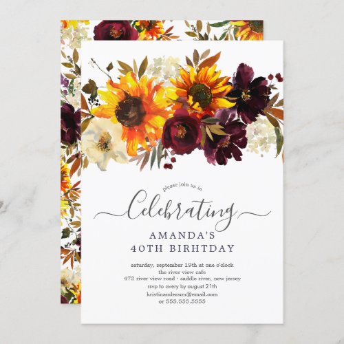 Autumn Bouquet Sunflowers Floral Birthday Party Invitation