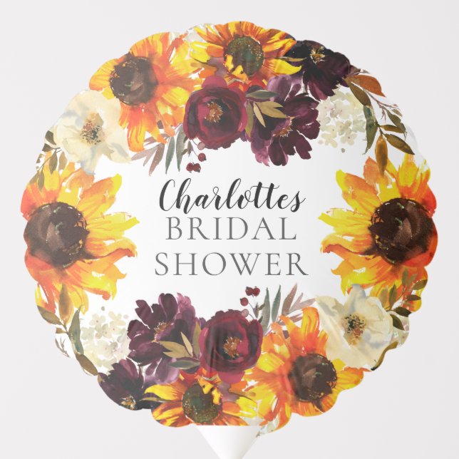 Autumn Bouquet Sunflowers Floral Bridal Shower Balloon (Front)