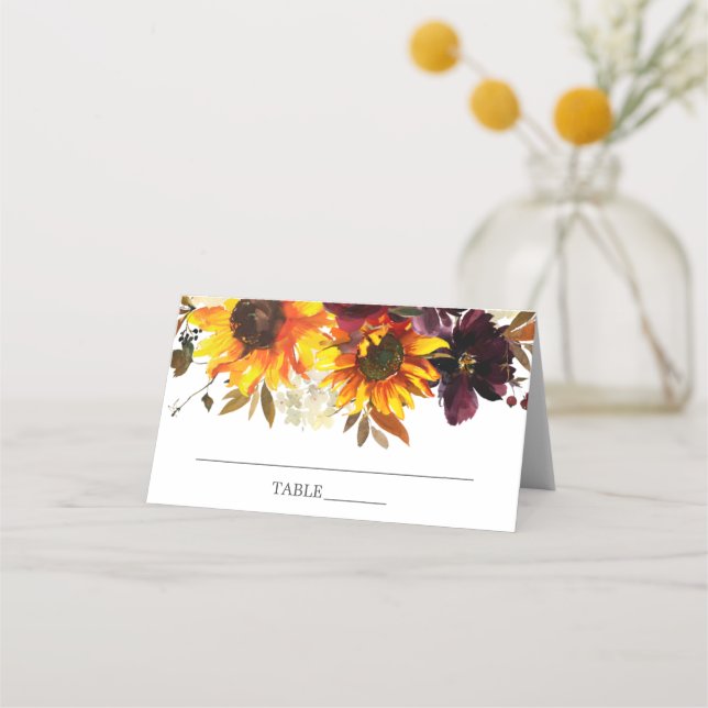 Autumn Bouquet Sunflowers Floral Bridal Shower Place Card (Front)