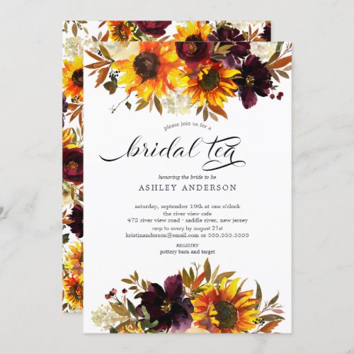 Autumn Bouquet Sunflowers Floral Bridal Tea Invitation