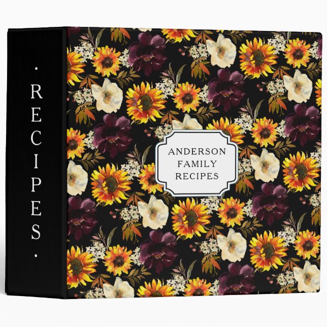 Autumn Bouquet Sunflowers Floral Family Recipe 3 Ring Binder (Front/Spine)