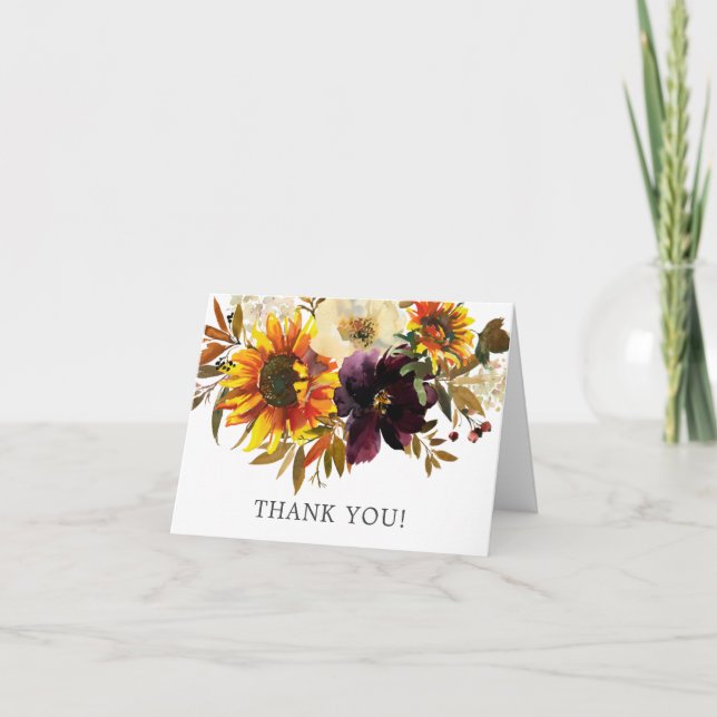 Autumn Bouquet Sunflowers Floral Thank You Card (Front)