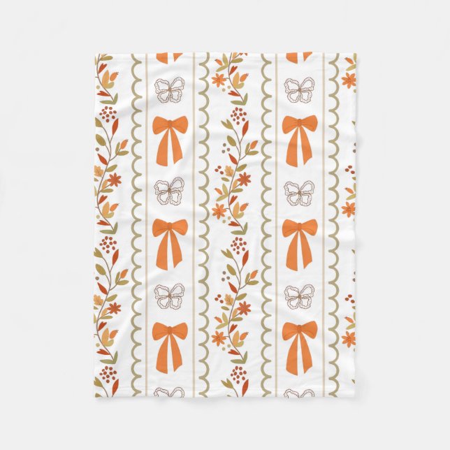 Autumn Bows & Florals Fleece Blanket – Cozy Fall D (Front)