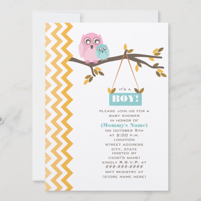 Autumn Boy Baby Shower Mommy & Baby Owl Invitation (Front)