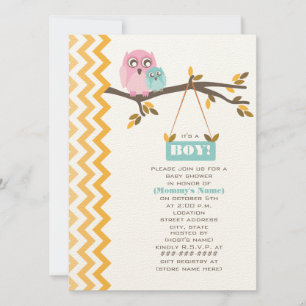 Autumn Boy Baby Shower Mommy & Baby Owl Invitation