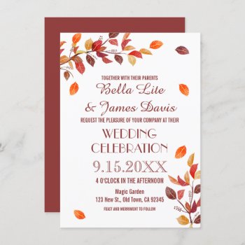 Autumn Branch Fall Leafs Wedding Invitations by FancyMeWedding at Zazzle