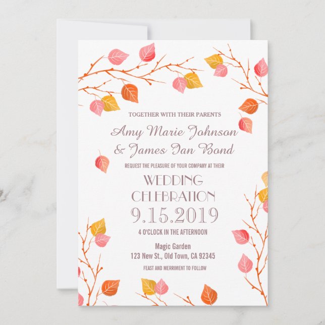 Autumn Branches Leaves Fall Wedding Invitations (Front)