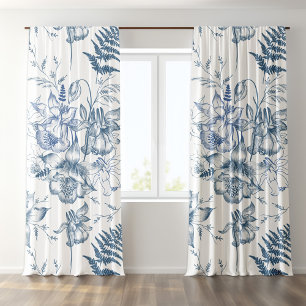 Autumn Breath Luxury Blue Flower Seamless Pattern Blackout Curtains