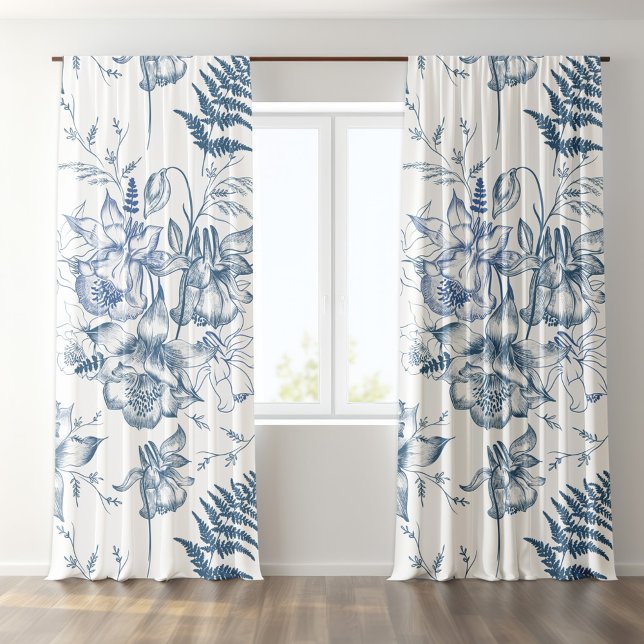 Autumn Breath Luxury Blue Flower Seamless Pattern Blackout Curtains (Creator Uploaded)