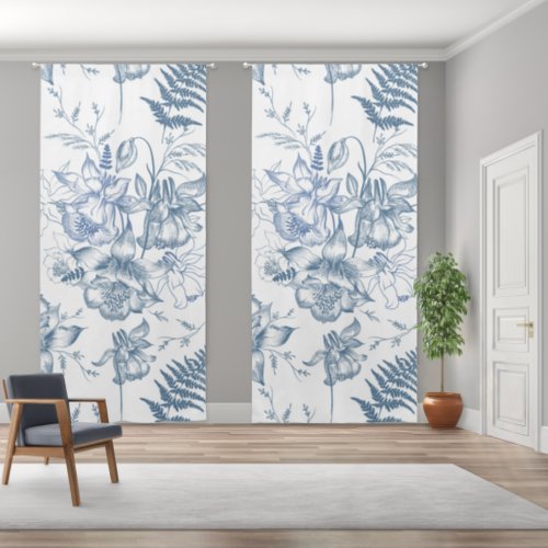 Autumn Breath Luxury Blue Flower Seamless Pattern Blackout Curtains